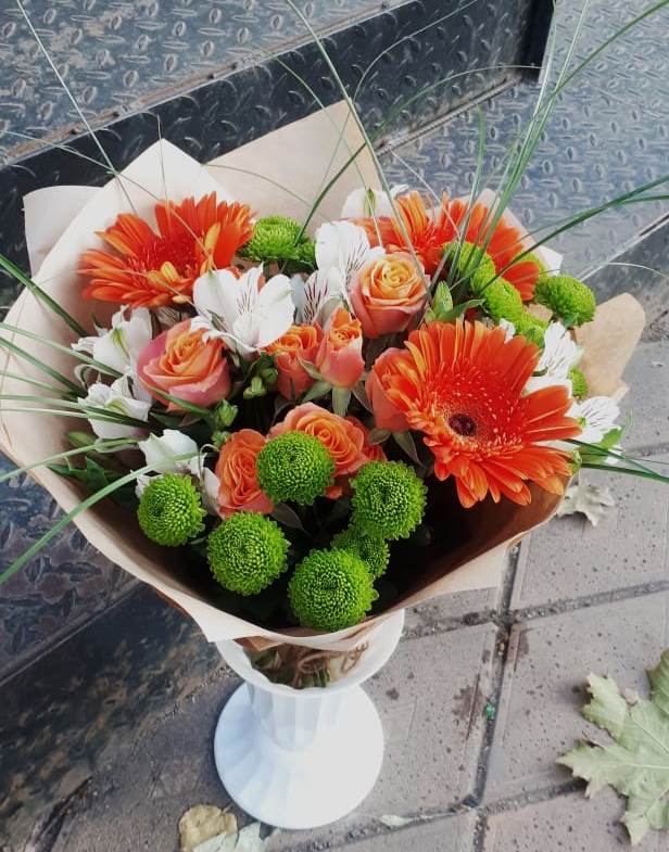 Букет цветов из: Герберы, Хризантемы, Альстромерии и Розы в Черемисиново