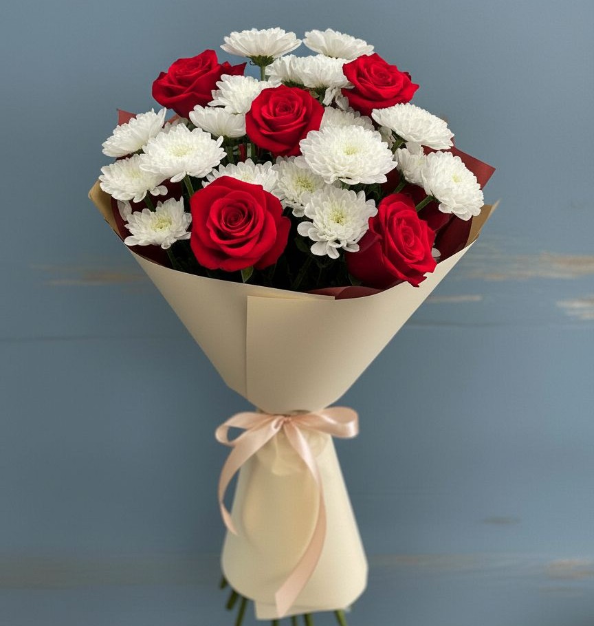 Букет цветов из: Розы и Хризантемы в Черемисиново