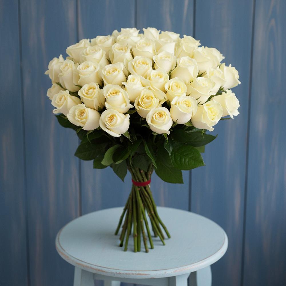 Букет 51 Белая роза Эдлесс Лав в Черемисиново