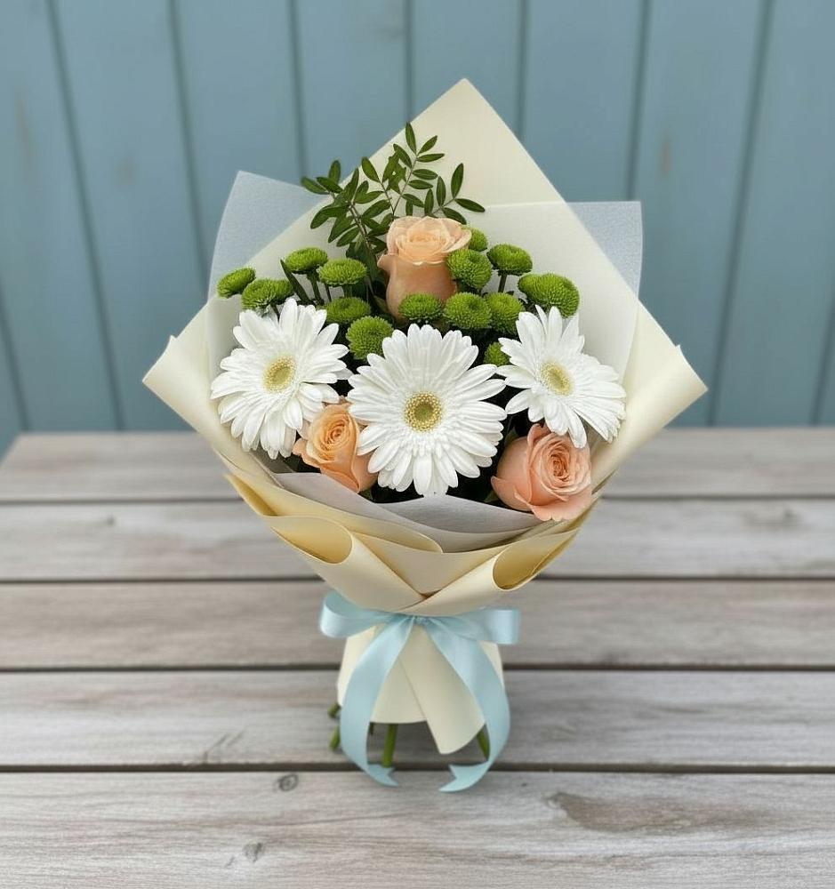 Букет цветов из: Герберы, Розы и Хризантемы в Черемисиново