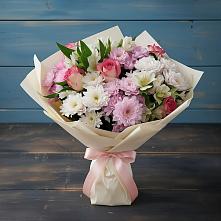 Букет цветов из:  Хризантемы, Альстромерии и Розы #REPLACE_PRED# Черемисиново